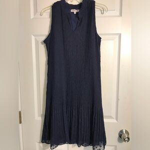 Nanatte Lepore Elegant Sleeveless Metallic Navy Blue Pleated Dress 8